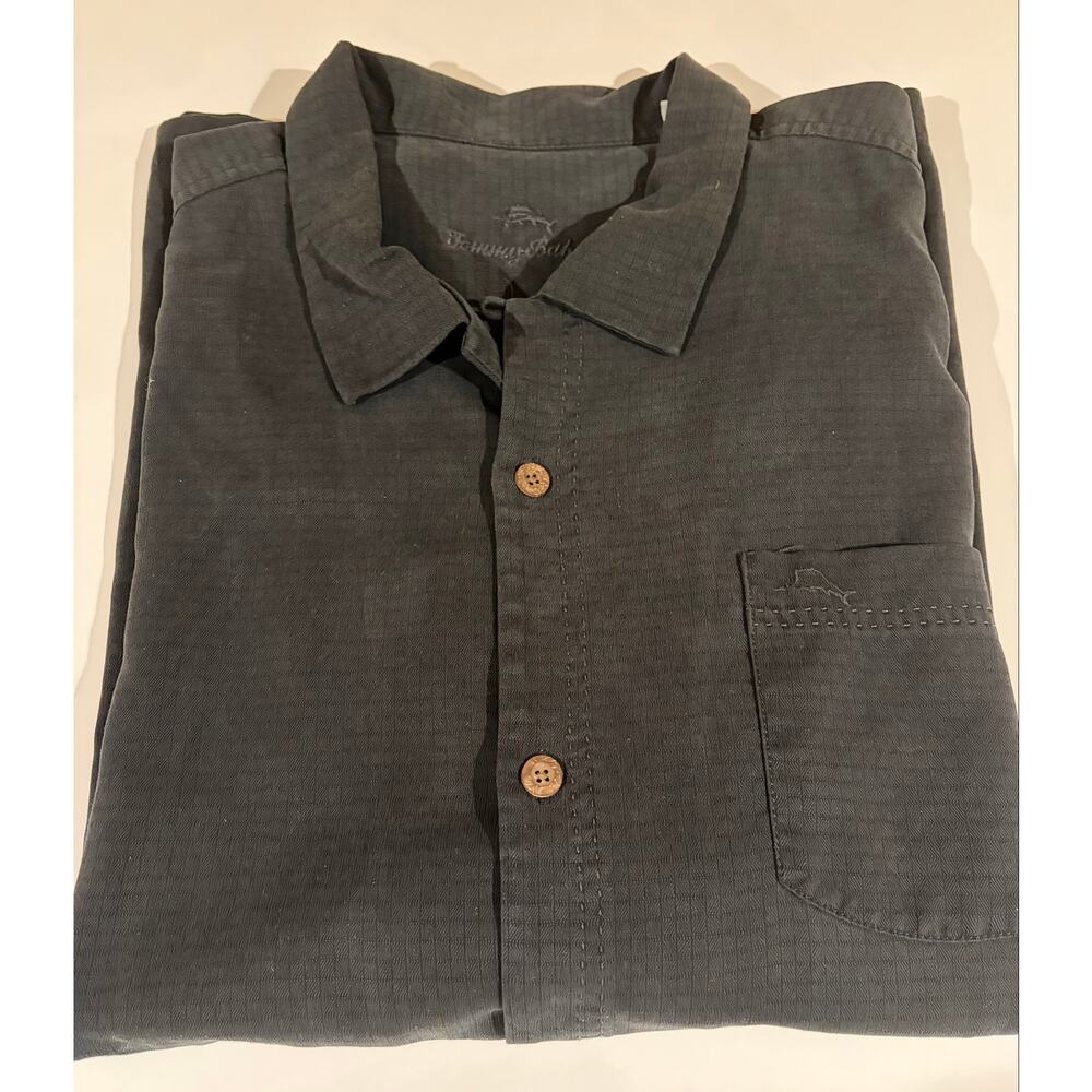 Tommy Bahama Men’s 2XL Black Textured Button Front Shirt Island Casual